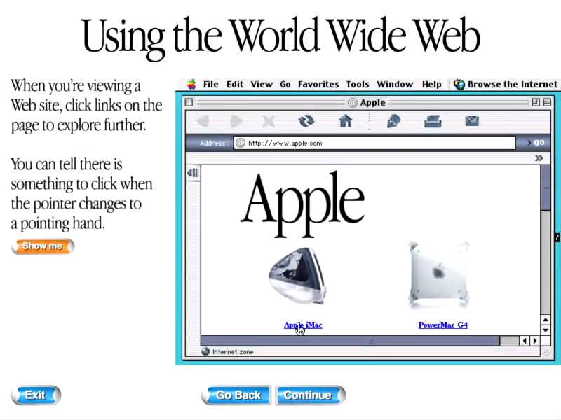 Mac OS 9 Setup: Click when the pointer changes to a pointing hand (1999)